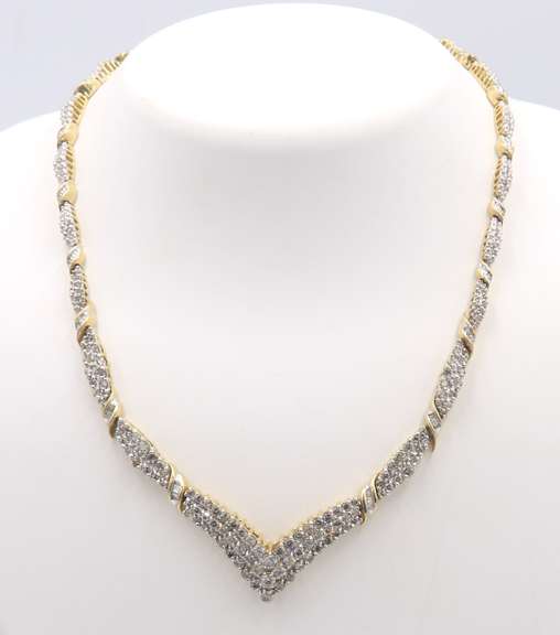 Majestic White and Yellow Gold Chevron Diamond Necklace