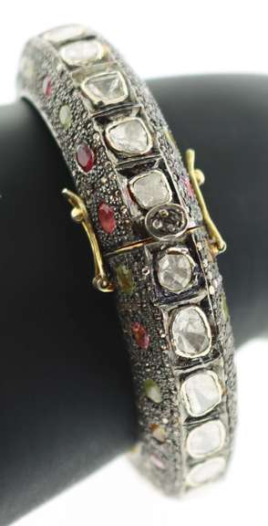 Glitzy Diamond and Multi-Gemstone Bangle
