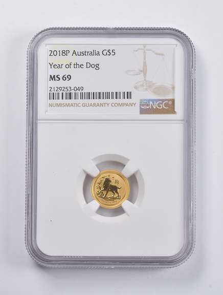 MS69 2018-P Australia $5 Gold Year Of The Dog 1/20 Oz. .999 Gold NGC