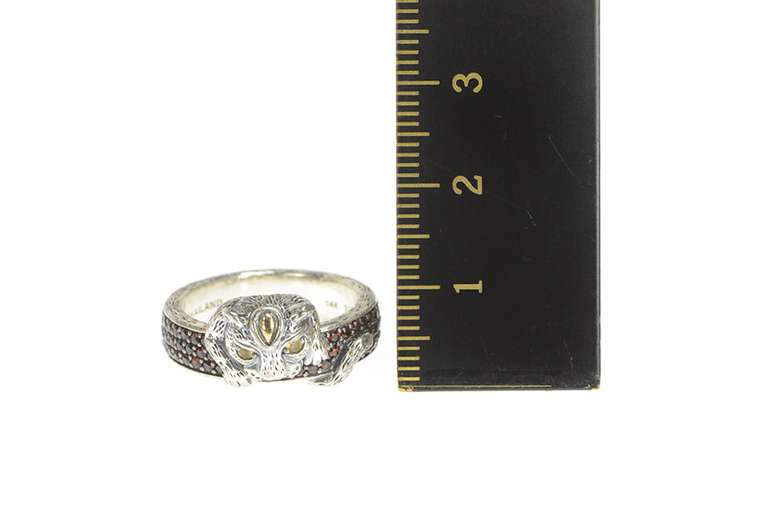 Sterling Silver Two Tone 14k Garnet Citrine Tiger Jaguar Cat Ring