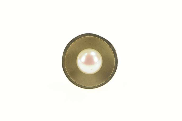 14K Yellow Gold Classic Retro Pearl Inset Round Lapel Pin/Brooch