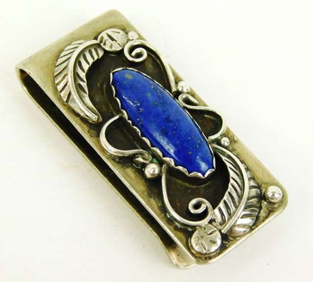 Vintage Navajo Silver Lapis Money Clip