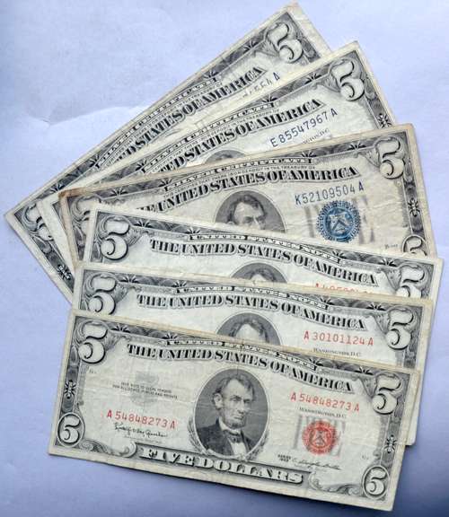 6 $5 Red &Blue Seal Notes