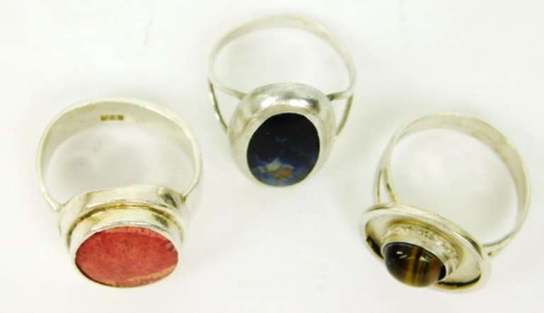 3 Sterling Silver Gemstone/Agate Rings