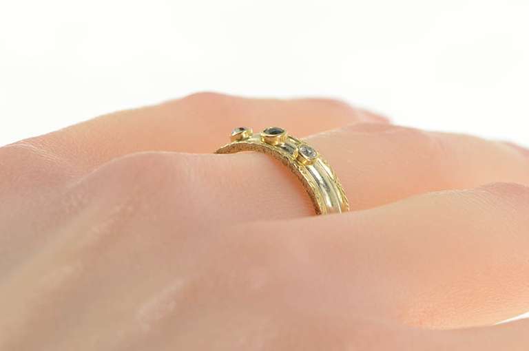 14K Yellow Gold Sapphire Old European Cut Diamond Wedding Ring