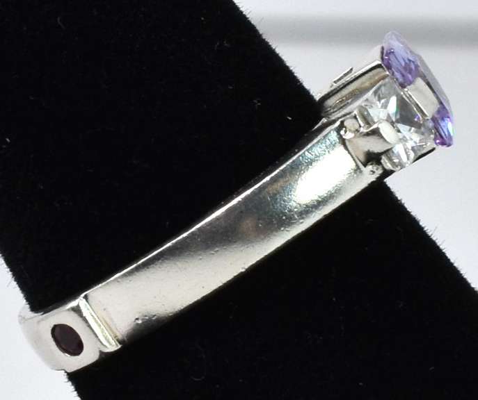 Purple And White Crystal Ring With Ruby Accent