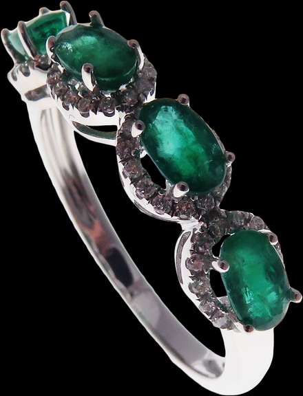 Mesmerizing Four-Stone Emerald 18k White Gold Ring edged with Diamonds