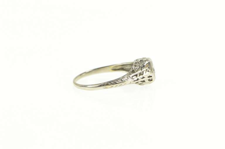 18K White Gold 0.17 Ct Art Deco Diamond Filigree Engagement Ring