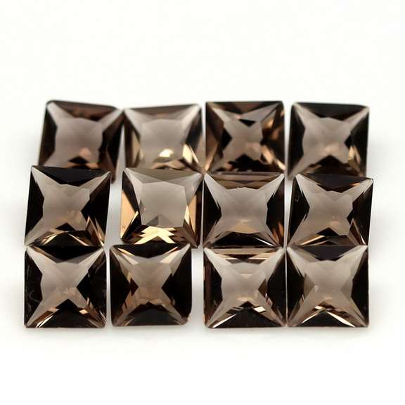 Princess cut! Unheated! 9.71ct Smoky Quartz set