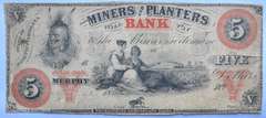 $ 5 Miners & Planters Bank Murphy S.C 1850-60sNote