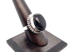 👻 FABOO-LOUS!👻Oval Black Onyx Tibetan Silver Beaded Design Ring