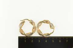 10K Yellow Gold Two Tone Textured Twist Knot Hoop Earrings