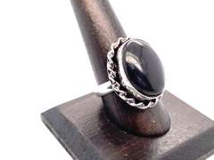 🕸Frightful!🕸Oval Black Onyx Tibetan Silver Rope Design Ring