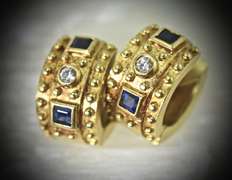 Elegant 18K Sapphire and Diamond Huggies