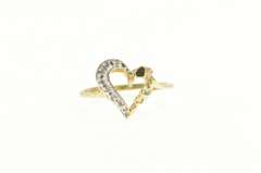 10K Yellow Gold Diamond Curvy Heart Love Textured Nugget Ring