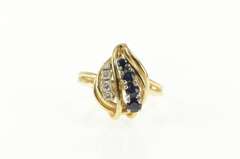14K Yellow Gold Retro 1950's Sapphire Diamond Leaf Statement Ring