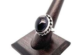 🕸 Spooky! 🕸 Oval Black Onyx Tibetan Silver Rope Design Ring