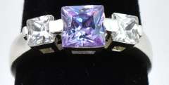Purple And White Crystal Ring With Ruby Accent