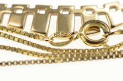 14K Yellow Gold Geometric Curved Bar Accent Box Chain Necklace