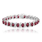Sterling Silver 13.75ct Created Ruby & Diamond Accent S and Oval Link Bracelet