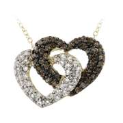 18K Gold over Sterling Silver 2/5ct Champagne Diamond & White Topaz Interlocking Hearts Necklace