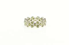 18K White Gold Green Sapphire Eternity Honeycomb Band Ring