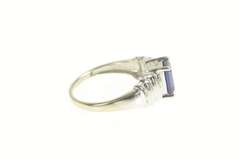 10K White Gold Emerald Cut Syn. Sapphire Diamond Accent Ring