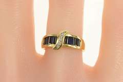 14K Yellow Gold Baguette Sapphire Diamond Wavy Statement Ring