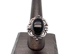 👻Spooktacular!👻Oval Black Onyx Tibetan Silver Floral Energy Design Ring