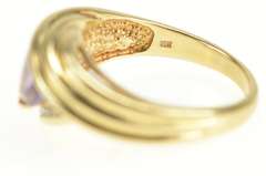 10K Yellow Gold Trillion Amethyst Diamond Accent Bypass Ring