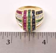 Gorgeous Diamond, Emerald, Ruby, and Sapphire Ring in 14K Yellow Gold
