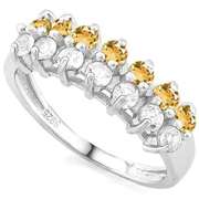 1/2 CT YELLOW SAPPHIRE & 1/2 CREATED WHITE TOPAZ 925 STERLING SILVER BAND RING