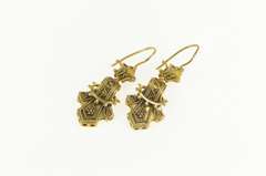 14K Yellow Gold Victorian Decorative Scroll Work Dangle Earrings