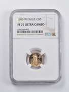 PF70 UCAM 1999-W $5 American Gold Eagle 1/10 Oz. .999 Fine Gold NGC