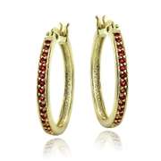 Gold Tone over Sterling Silver 1ct Garnet 25mm Round Hoop Earrings
