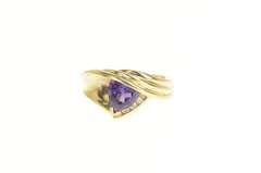 10K Yellow Gold Trillion Amethyst Diamond Accent Bypass Ring