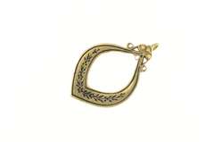 14K Yellow Gold Ornate 1940's Black Enamel Scrollwork Pendant