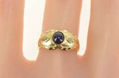 14K Yellow Gold Oval Natural Sapphire Diamond Accent Ornate Ring