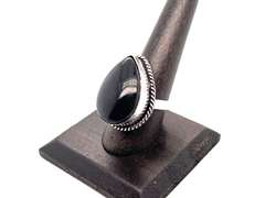 π¦ Haunting! π¦ Tear-Drop Black Onyx Tibetan Silver Rope Design Ring