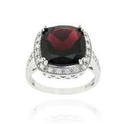 Sterling Silver 10ct. TGW Garnet & CZ Square Cocktail Ring