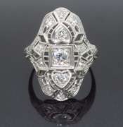 Vintage Navette Diamond Ring made in Platinum