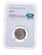 MS65 CAC 1938-D Indian Head Buffalo Nickel - Graded NGC