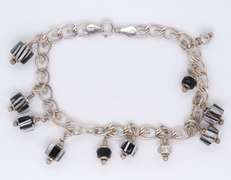 Vintage Sterling Silver Glass Charm Bracelet