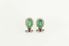 14K White Gold 2.00 Ctw Natural Emerald Diamond Halo Earrings
