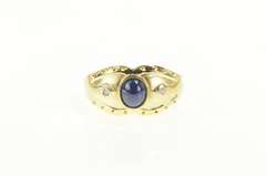 14K Yellow Gold Oval Natural Sapphire Diamond Accent Ornate Ring