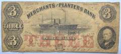 $3 Merchants & Planters Bank 1850 Era Note.