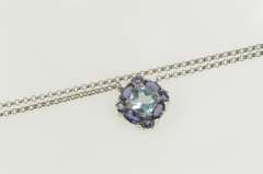 14K White Gold 3.30 Ctw Blue Topaz Iolite Squared Cluster Necklace