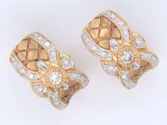 LADIES 14K GOLD AND DIAMOND LOOP EARRINGS