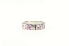 14K White Gold Princess Pink Topaz Diamond Accent Band Ring