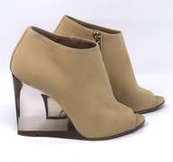 Burberry Beige Leather Reyardson Wedge Peep Tote Booties